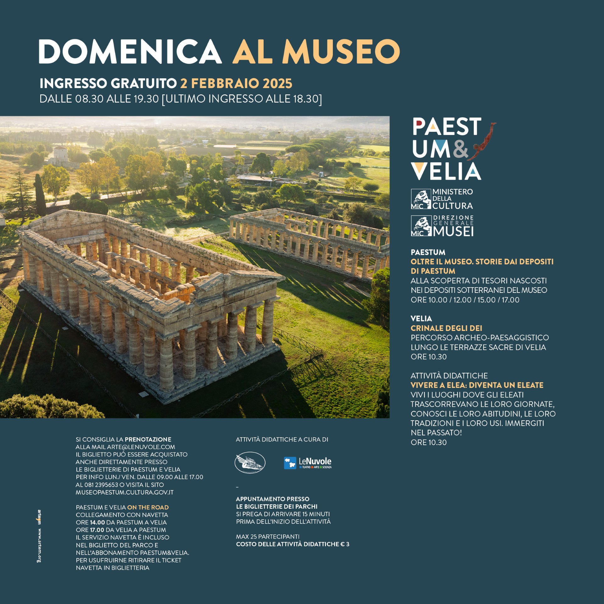 Domenica 2 febbraio 2025: a Paestum e Velia prima domenica del mese con ingresso gratuito per tutti. Tante iniziative in programma